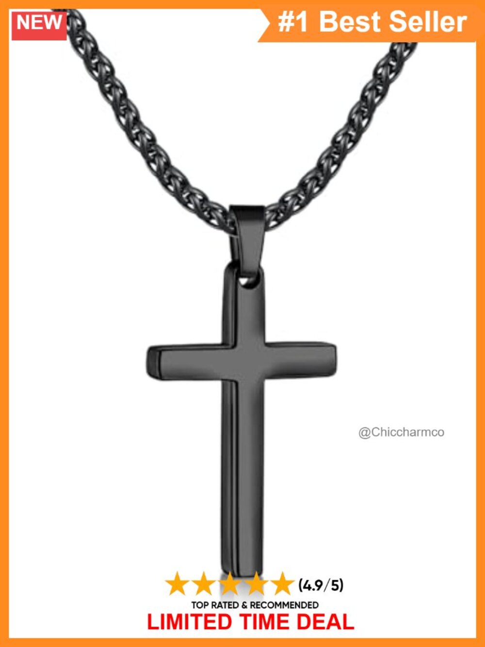 Stainless Steel Cross Necklace Men 2.5mm Wheat Chain 22" Lobster Clasp